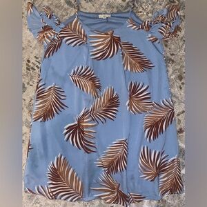 Entro Blue and Brown Leaf Print Blouse